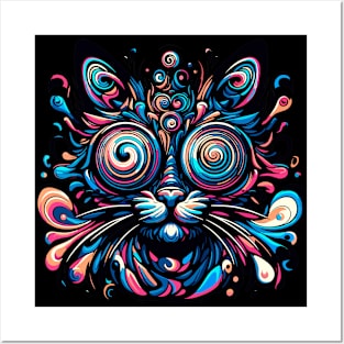 Abstract Psychedelic Cat Posters and Art